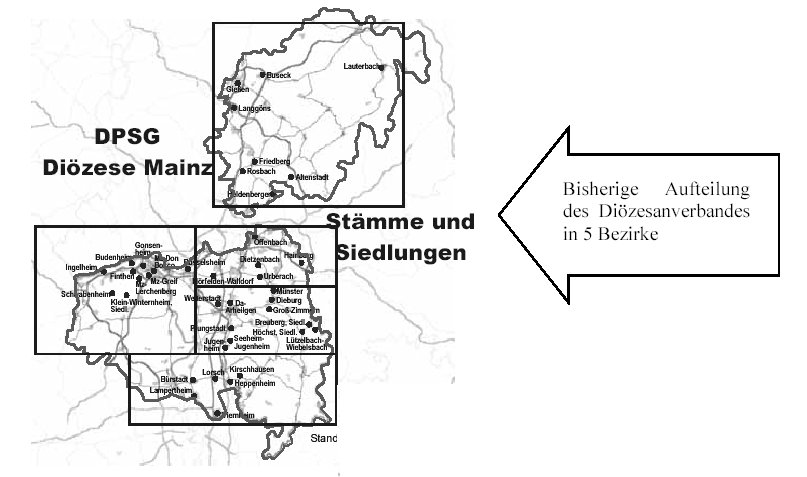 Bisherige Aufteilung des Dizesanverbandes in 5 Bezirke