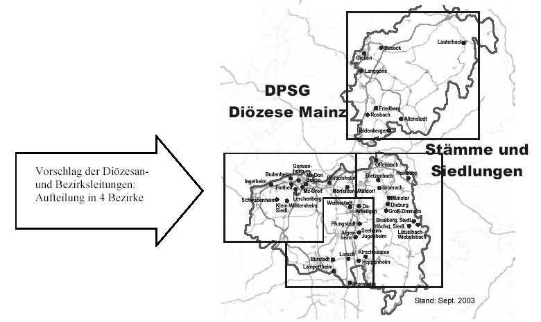 Vorschlag der Dizesan- und Bezirksleitungen: Aufteilung in 4 Bezirke